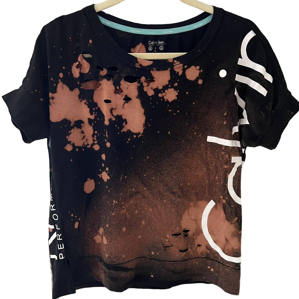🌵 Calvin Klein Women's Upcycled Bleached Reworked Spellout Logo T-Shirt - Small